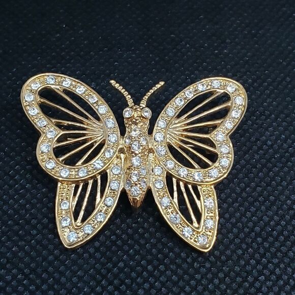 ROMAN VINTAGE Rhinestone Embellished Butterfly Pin Brooch - Picture 1 of 7
